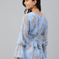Janasya Women's Sky Blue Dobby Georgette Digital Print A-Line Top | Swadesiicart