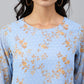 Janasya Women's Sky Blue Dobby Georgette Digital Print A-Line Top | Swadesiicart