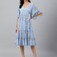 Janasya Women's Sky Blue Dobby Georgette Digital Print Flared Western Dress | Swadesiicart