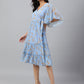 Janasya Women's Sky Blue Dobby Georgette Digital Print Flared Western Dress | Swadesiicart