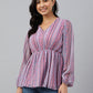 Janasya Women's Pink Dobby Georgette Digital Print Peplum Top | Swadesiicart
