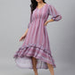 Janasya Women's Pink Dobby Georgette Digital Print High Low Western Dress | Swadesiicart
