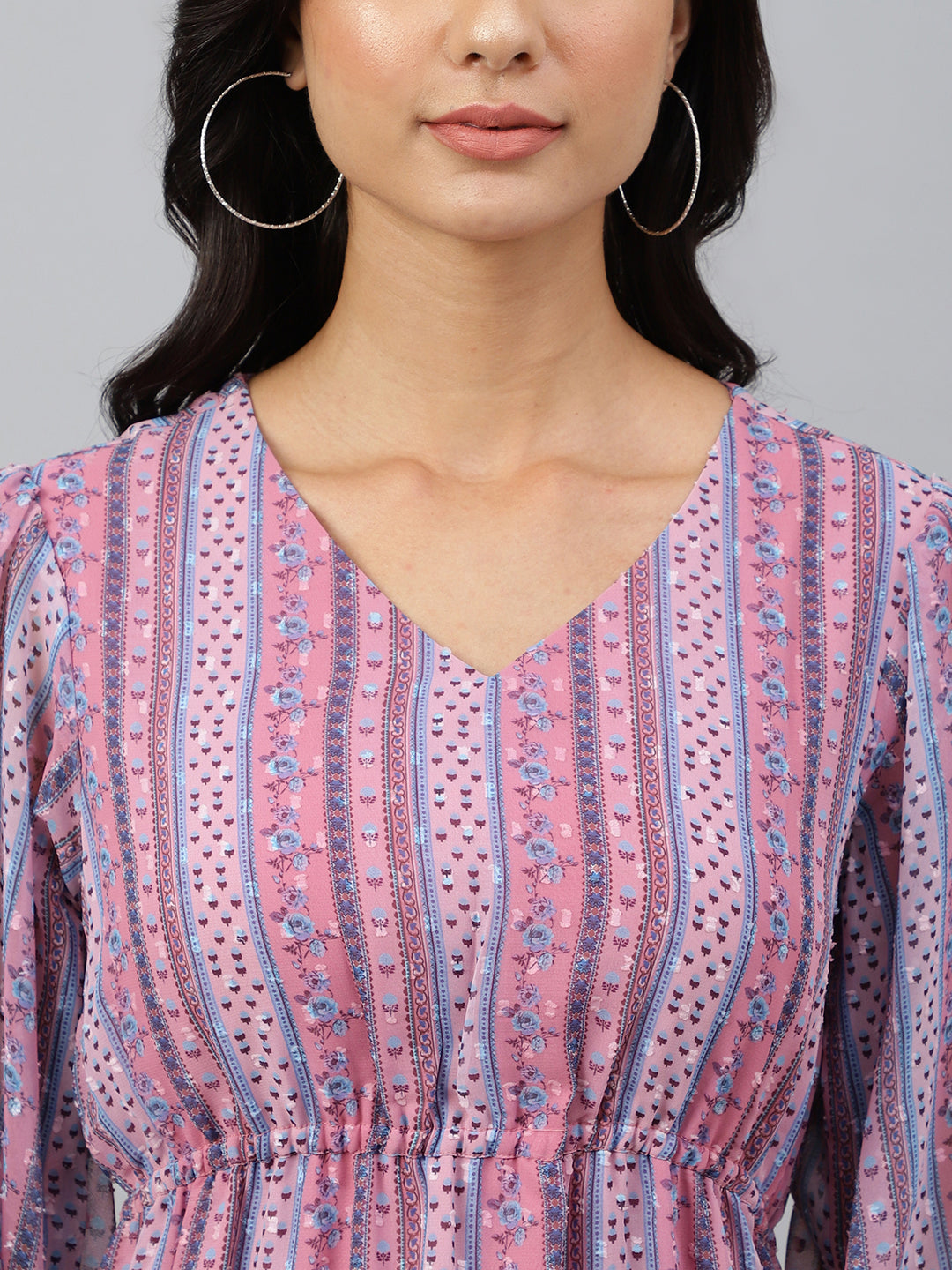 Janasya Women's Pink Dobby Georgette Digital Print High Low Western Dress | Swadesiicart