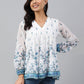Janasya Women's White Georgette Digital Print Flared Top | Swadesiicart
