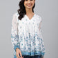 Janasya Women's White Georgette Digital Print Flared Top | Swadesiicart