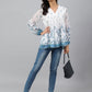 Janasya Women's White Georgette Digital Print Flared Top | Swadesiicart