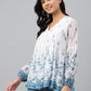Janasya Women's White Georgette Digital Print Flared Top | Swadesiicart