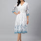 Janasya Women's White Georgette Digital Printed Flared Western Dress | Swadesiicart