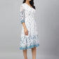 Janasya Women's White Georgette Digital Printed Flared Western Dress | Swadesiicart