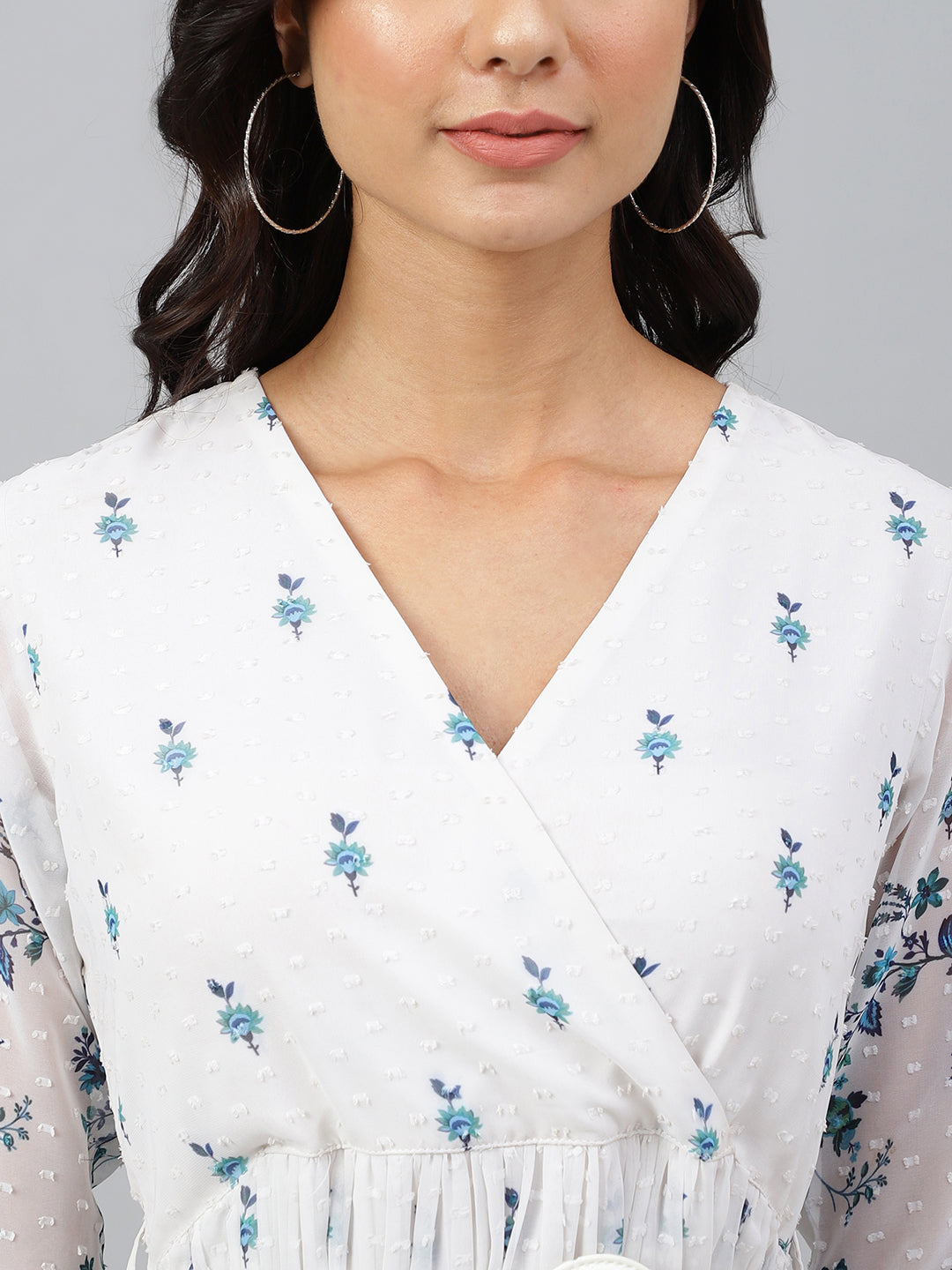 Janasya Women's White Georgette Digital Printed Flared Western Dress | Swadesiicart