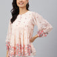 Janasya Women's Peach Georgette Floral Print Flared Top | Swadesiicart