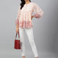 Janasya Women's Peach Georgette Floral Print Flared Top | Swadesiicart