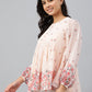 Janasya Women's Peach Georgette Floral Print Flared Top | Swadesiicart