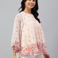 Janasya Women's Peach Georgette Floral Print Flared Top | Swadesiicart