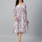 Janasya Women's White Georgette Floral Printed Flared Western Dress | Swadesiicart