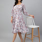 Janasya Women's White Georgette Floral Printed Flared Western Dress | Swadesiicart