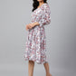 Janasya Women's White Georgette Floral Printed Flared Western Dress | Swadesiicart