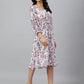Janasya Women's White Georgette Floral Printed Flared Western Dress | Swadesiicart