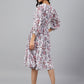 Janasya Women's White Georgette Floral Printed Flared Western Dress | Swadesiicart
