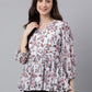 Janasya Women's White Georgette Floral Print Peplum Top | Swadesiicart