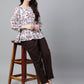 Janasya Women's White Georgette Floral Print Peplum Top | Swadesiicart