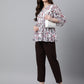 Janasya Women's White Georgette Floral Print Peplum Top | Swadesiicart