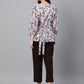 Janasya Women's White Georgette Floral Print Peplum Top | Swadesiicart