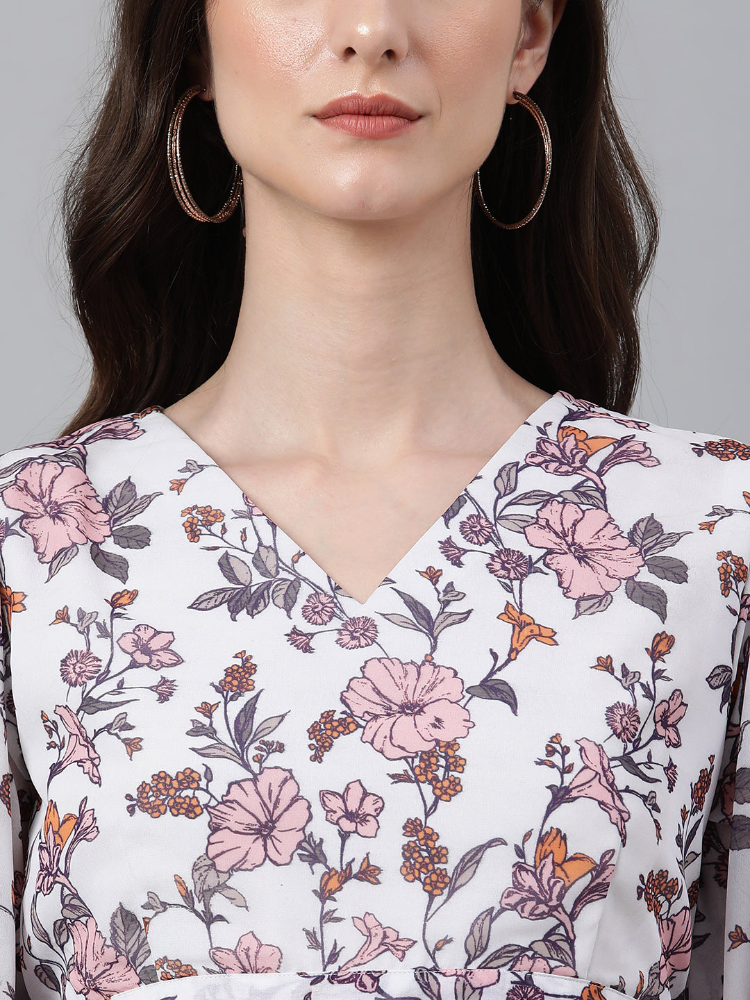 Janasya Women's White Georgette Floral Print Peplum Top | Swadesiicart