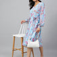 Janasya Women's Sky Blue Georgette Floral Printed Flared Western Dress | Swadesiicart