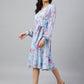 Janasya Women's Sky Blue Georgette Floral Printed Flared Western Dress | Swadesiicart