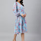Janasya Women's Sky Blue Georgette Floral Printed Flared Western Dress | Swadesiicart