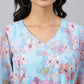 Janasya Women's Sky Blue Georgette Floral Printed Flared Western Dress | Swadesiicart