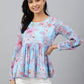Janasya Women's Sky Blue Georgette Floral Print Flared Top | Swadesiicart