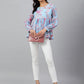 Janasya Women's Sky Blue Georgette Floral Print Flared Top | Swadesiicart