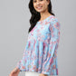 Janasya Women's Sky Blue Georgette Floral Print Flared Top | Swadesiicart