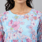 Janasya Women's Sky Blue Georgette Floral Print Flared Top | Swadesiicart