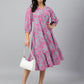 Janasya Women's Pink Georgette Floral Printed A-line Western Dress | Swadesiicart