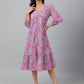 Janasya Women's Pink Georgette Floral Printed A-line Western Dress | Swadesiicart