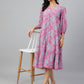 Janasya Women's Pink Georgette Floral Printed A-line Western Dress | Swadesiicart