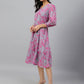 Janasya Women's Pink Georgette Floral Printed A-line Western Dress | Swadesiicart
