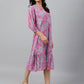 Janasya Women's Pink Georgette Floral Printed A-line Western Dress | Swadesiicart