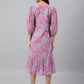 Janasya Women's Pink Georgette Floral Printed A-line Western Dress | Swadesiicart