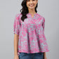 Janasya Women's Pink Georgette Digital Print Flared Top | Swadesiicart