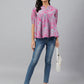 Janasya Women's Pink Georgette Digital Print Flared Top | Swadesiicart