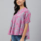 Janasya Women's Pink Georgette Digital Print Flared Top | Swadesiicart