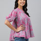 Janasya Women's Pink Georgette Digital Print Flared Top | Swadesiicart