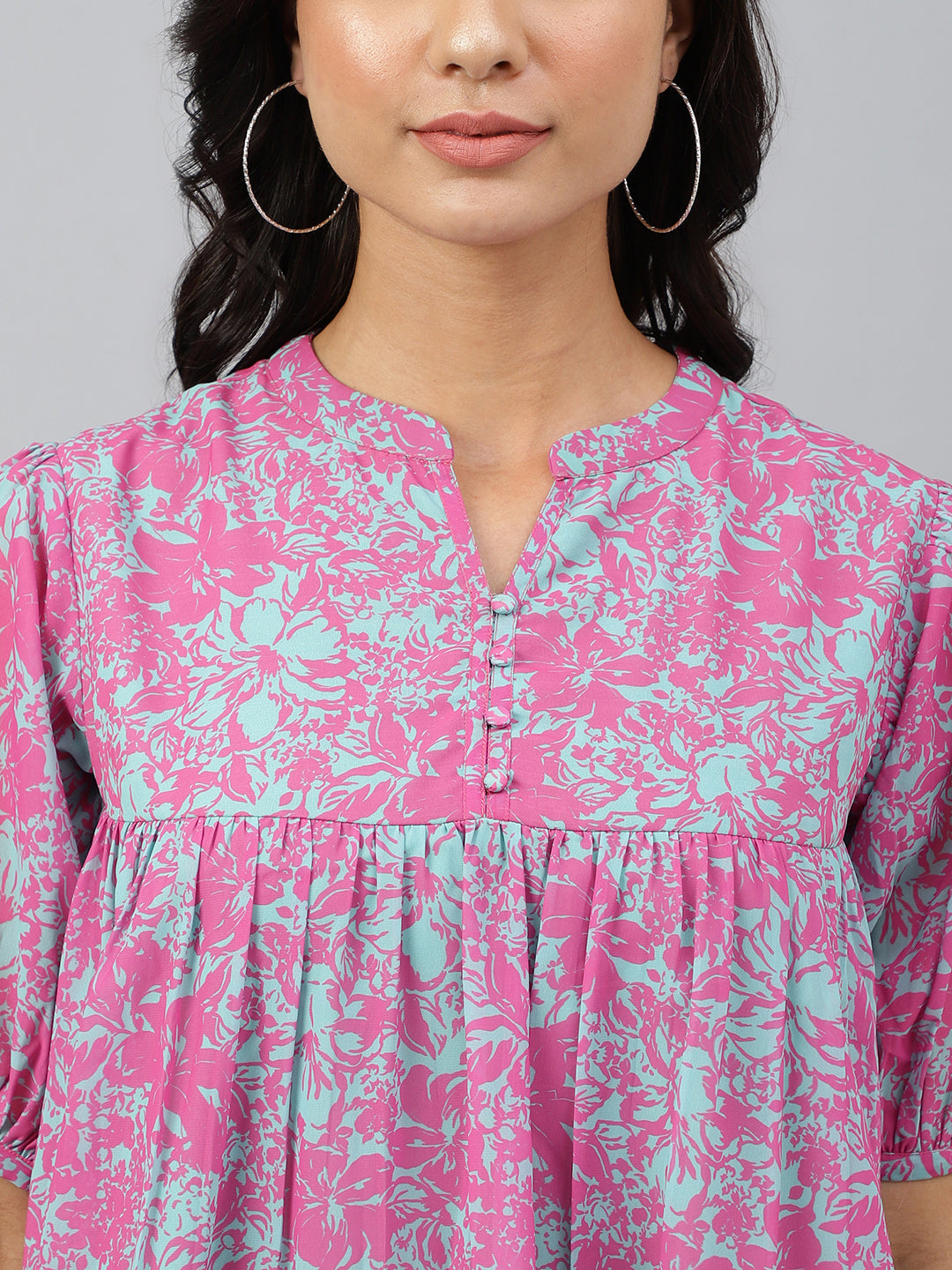 Janasya Women's Pink Georgette Digital Print Flared Top | Swadesiicart