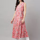 Janasya Women's Pink Cotton Floral Printed Casual Angrakha Kurta | Swadesiicart