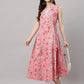 Janasya Women's Pink Cotton Floral Printed Casual Angrakha Kurta | Swadesiicart