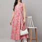 Janasya Women's Pink Cotton Floral Printed Casual Angrakha Kurta | Swadesiicart